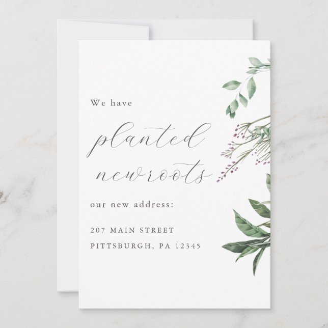 Planted New Roots Botanical Moving Announcement (Front)