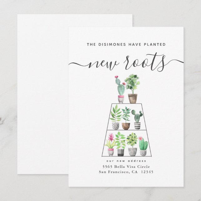 Planted New Roots Watercolor Plant Moving Announcement (Front/Back)
