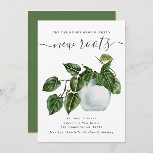 Planted New Roots Watercolor Plant Moving Announcement