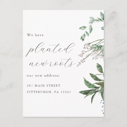 Planted New Roots Wildflower Botanical Moving Postcard