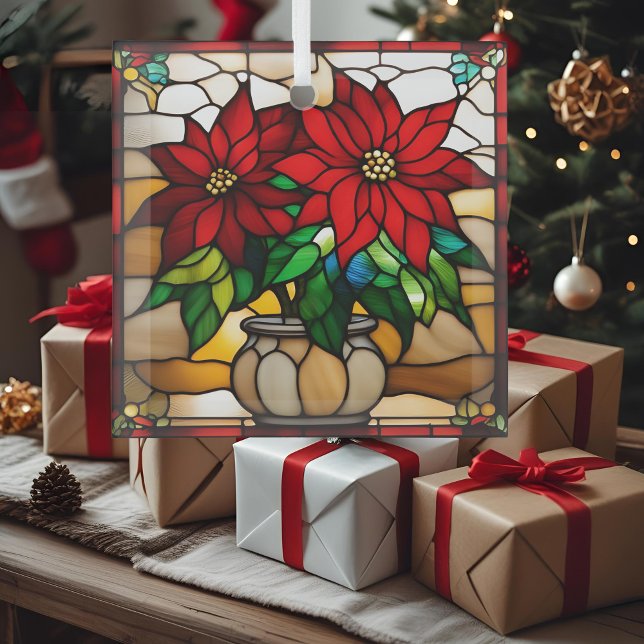 Planted Poinsettias Faux Stained Glass Ornament (Creator Uploaded)