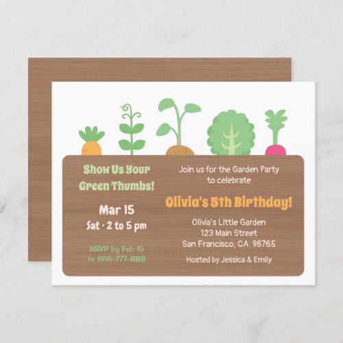 Planter Box Kids Garden Birthday Party Invitation