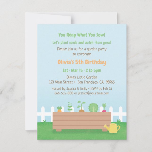 Planter Box Kids Garden Birthday Party Invitation (Front)