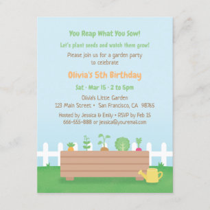 Planter Box Kids Garden Birthday Party Invitation
