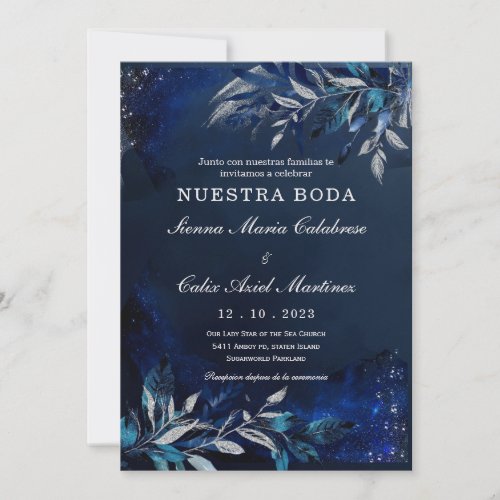 Plantilla  de boda azul y blanca invitation