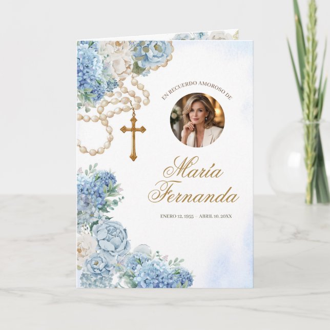 Plantilla para Programa Funerario Floral Azul Program (Front)