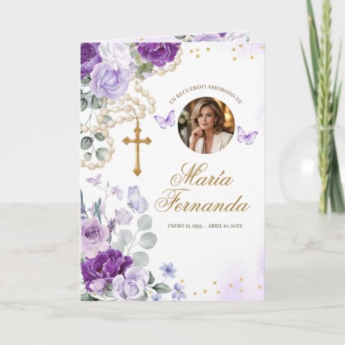 Plantilla para Programa Funerario Floral Morado Program