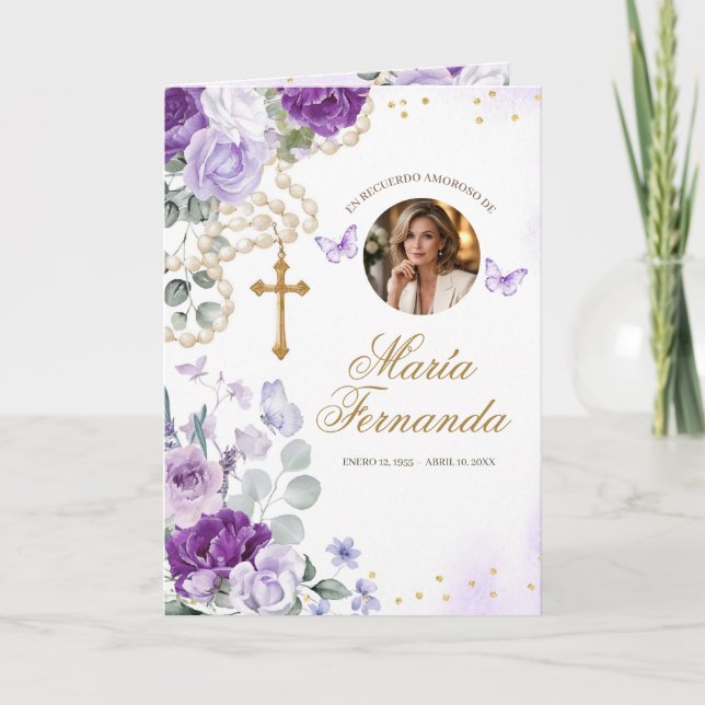 Plantilla para Programa Funerario Floral Morado Program (Front)