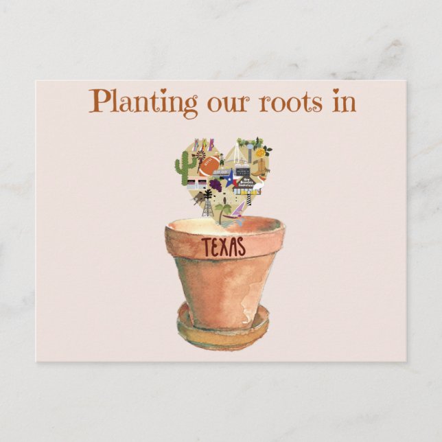 Planting our roots in Texas new home announcement (Front)