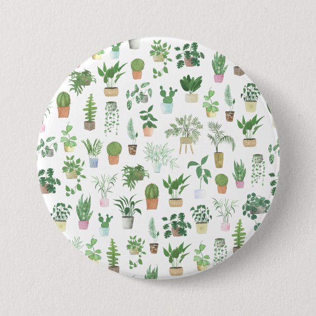 Plantita House Plants and Pots Pattern Button (Front)