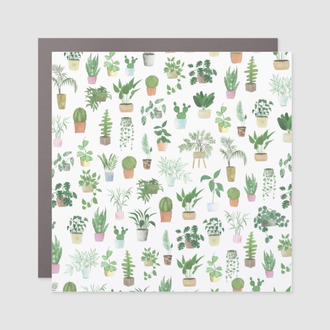Plantita House Plants and Pots Pattern Car Magnet (Front)