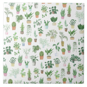 Plantita House Plants and Pots Pattern Ceramic Tile