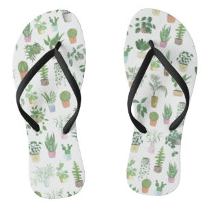 Plantita House Plants and Pots Pattern Flip Flops