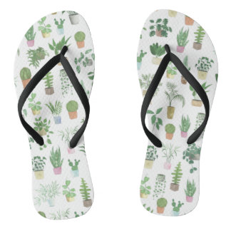 Plantita House Plants and Pots Pattern Flip Flops