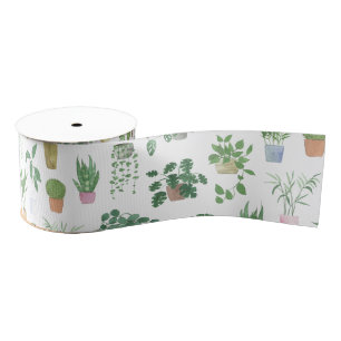 Plantita House Plants and Pots Pattern Grosgrain Ribbon