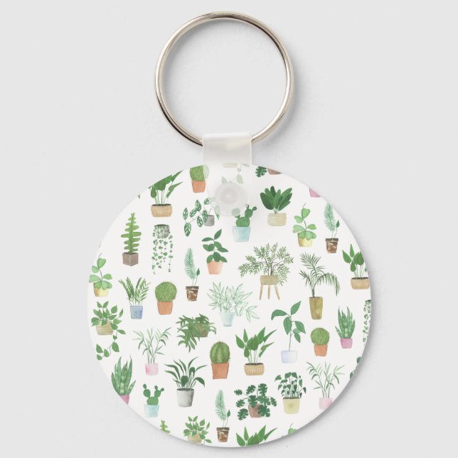 Plantita House Plants and Pots Pattern Keychain (Front)