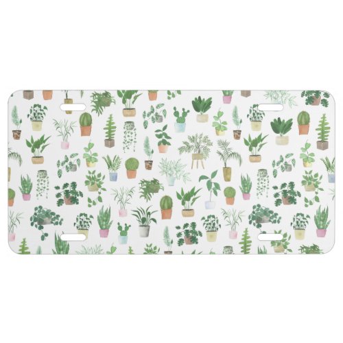 Plantita House Plants and Pots Pattern License Plate