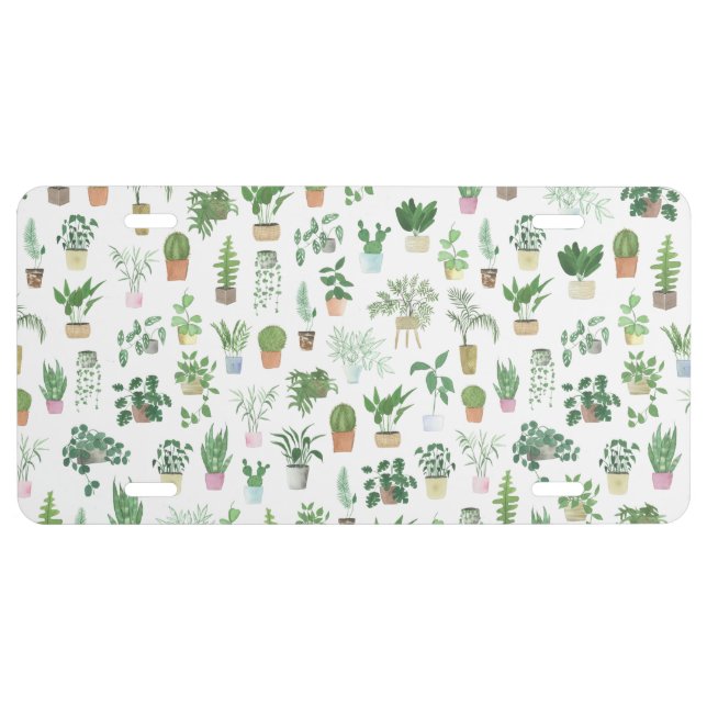 Plantita House Plants and Pots Pattern License Plate (Front)