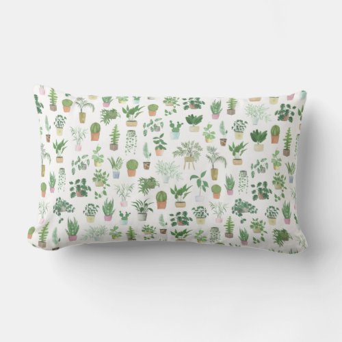 Plantita House Plants and Pots Pattern Lumbar Pillow