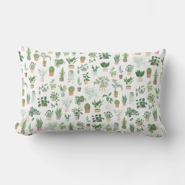 Plantita House Plants and Pots Pattern Lumbar Pillow (Front)