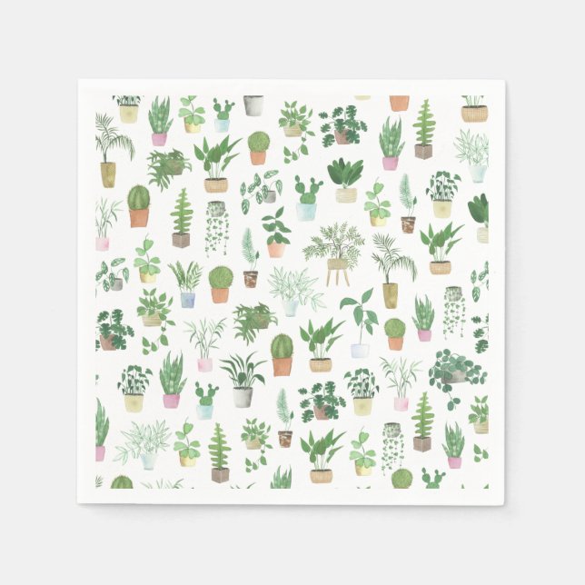 Plantita House Plants and Pots Pattern Napkins (Front)