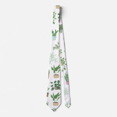 Plantita House Plants and Pots Pattern Neck Tie