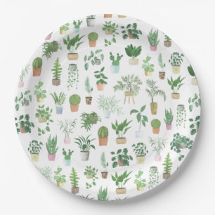 Plantita House Plants and Pots Pattern Paper Plates