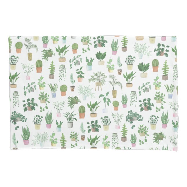 Plantita House Plants and Pots Pattern Pillow Case (Front)