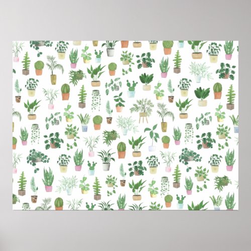 Plantita House Plants and Pots Pattern Poster