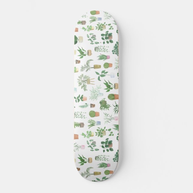 Plantita House Plants and Pots Pattern Skateboard (Front)