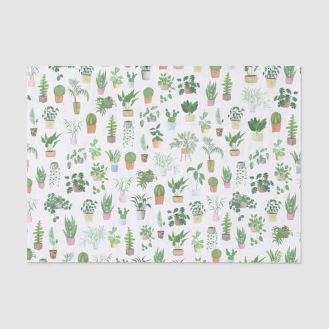 Plantita House Plants and Pots Pattern Tissue Paper (Front)