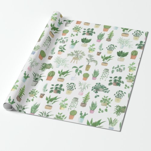 Plantita House Plants and Pots Pattern Wrapping Paper