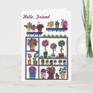 Plants and Flowers on Shelves Friendship Card