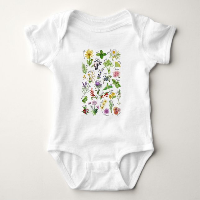 Plants and Herbs Alphabet Baby Bodysuit (Front)