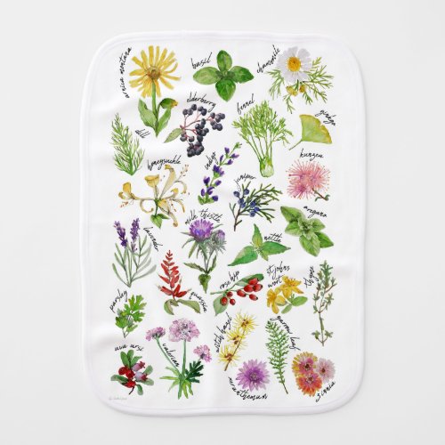 Plants and Herbs Alphabet Burp Cloth