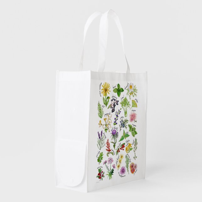 Plants and Herbs Alphabet Reusable Grocery Bag (Front Side)