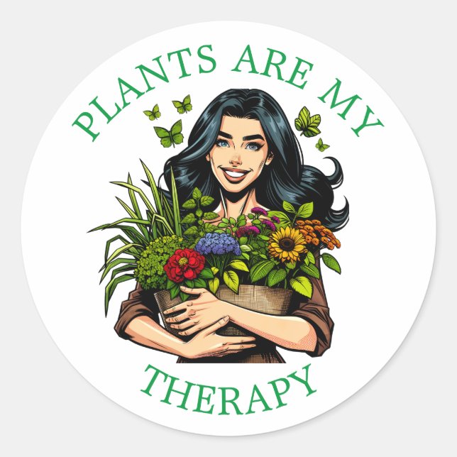 Plants are my Therapy | Funny Plant Addict Classic Round Sticker (Front)