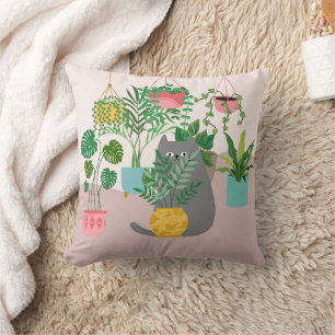 Plants Cat Throw Pillow