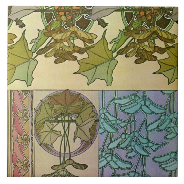 Plants of Art Nouveau Style, Mucha Ceramic Tile (Front)