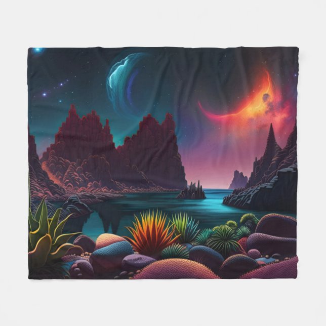 Plants on an Alien planet under stars  Fleece Blanket (Front (Horizontal))