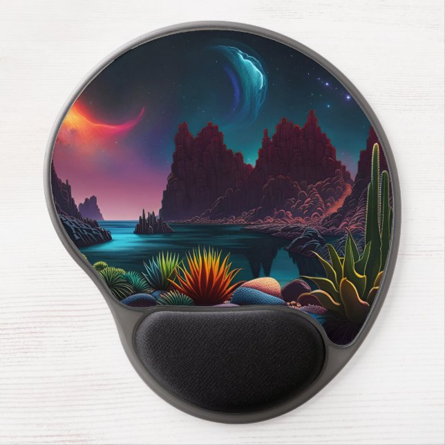 Plants on an Alien planet under stars  Gel Mouse Pad (Front)