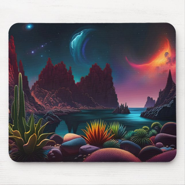 Plants on an Alien planet under stars  Mouse Pad (Front)