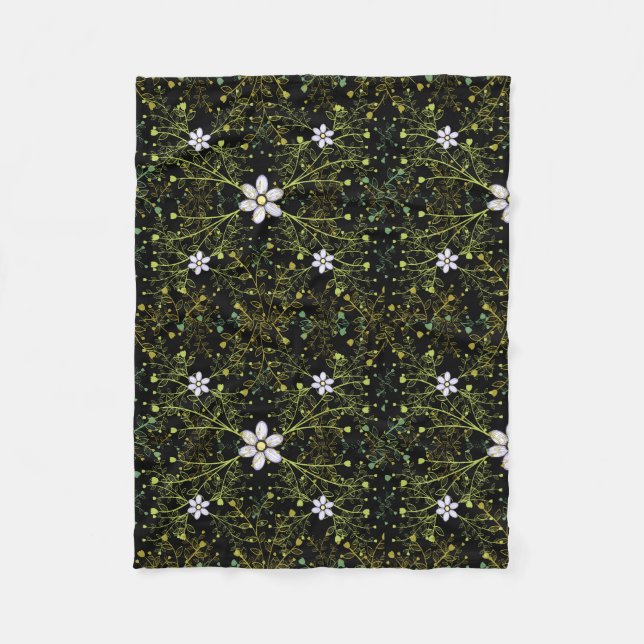 Plants pattern.10b Black BG Fleece Blanket (Front)