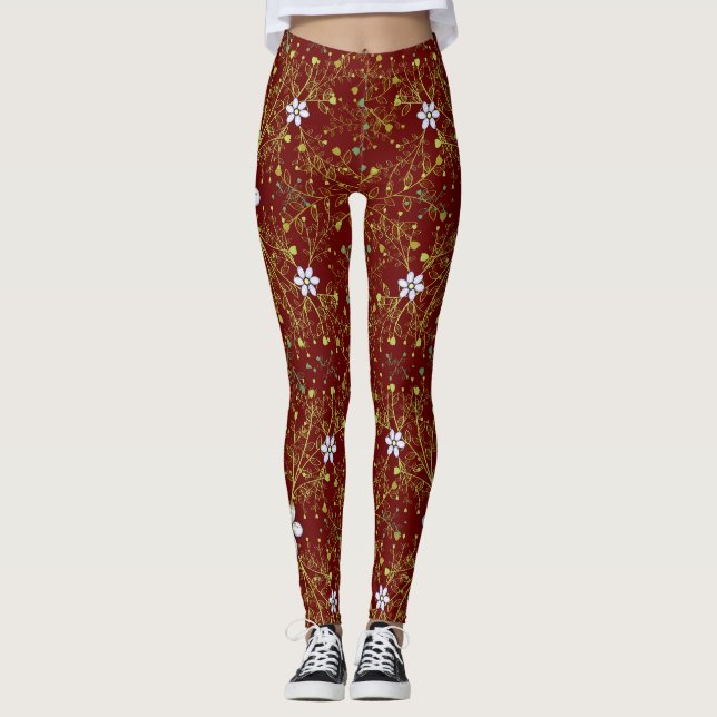 Plants pattern.10b DRed BG Leggings (Front)