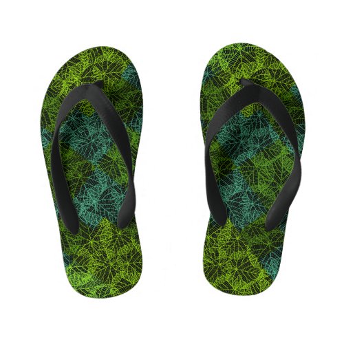 Plants pattern11b Black BG Kids Flip Flops