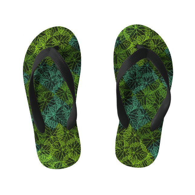 Plants pattern.11b Black BG Kid's Flip Flops (Footbed)