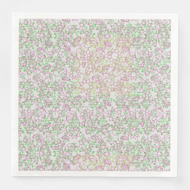 Plants pattern.14C Pink Floral Offwhite BG Paper Dinner Napkins (Front)