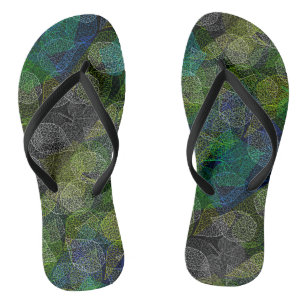 Plants pattern A02.b Leaves Black BG Flip Flops