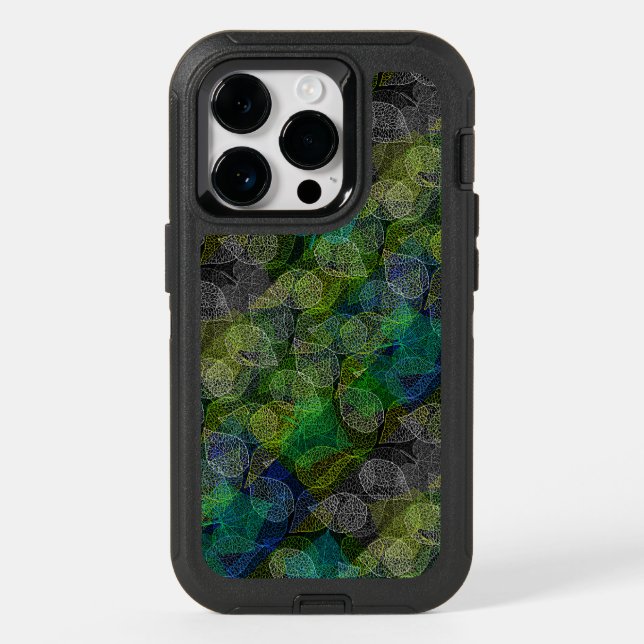 Plants pattern A02.b Leaves Black BG Otterbox iPhone Case (Back)