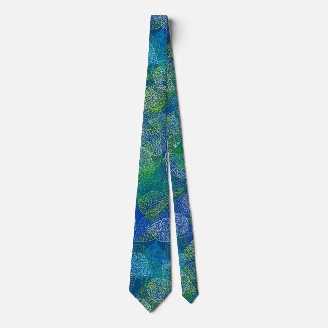 Plants pattern A02.b Leaves Blue BG Neck Tie (Front)